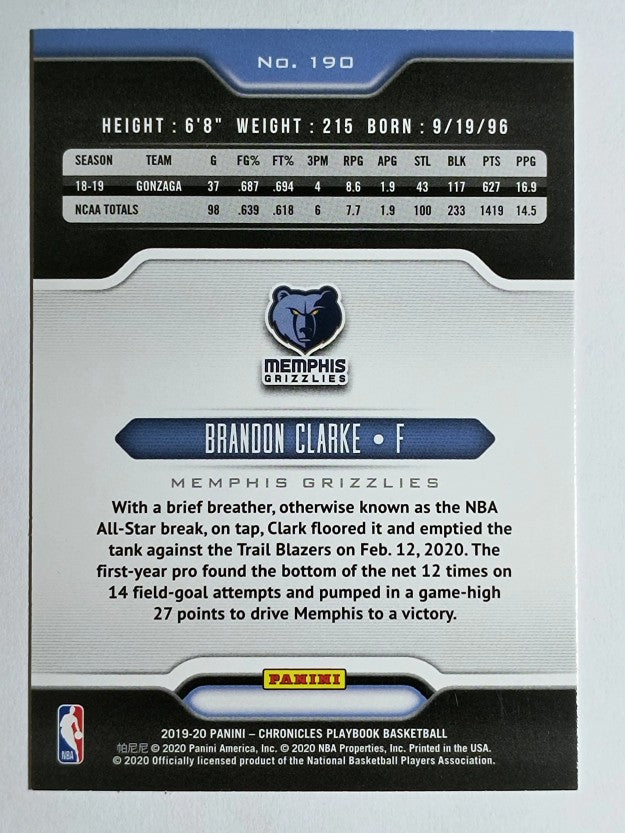 2019-20 Panini Chronicles #190 Brandon Clarke/Playbook