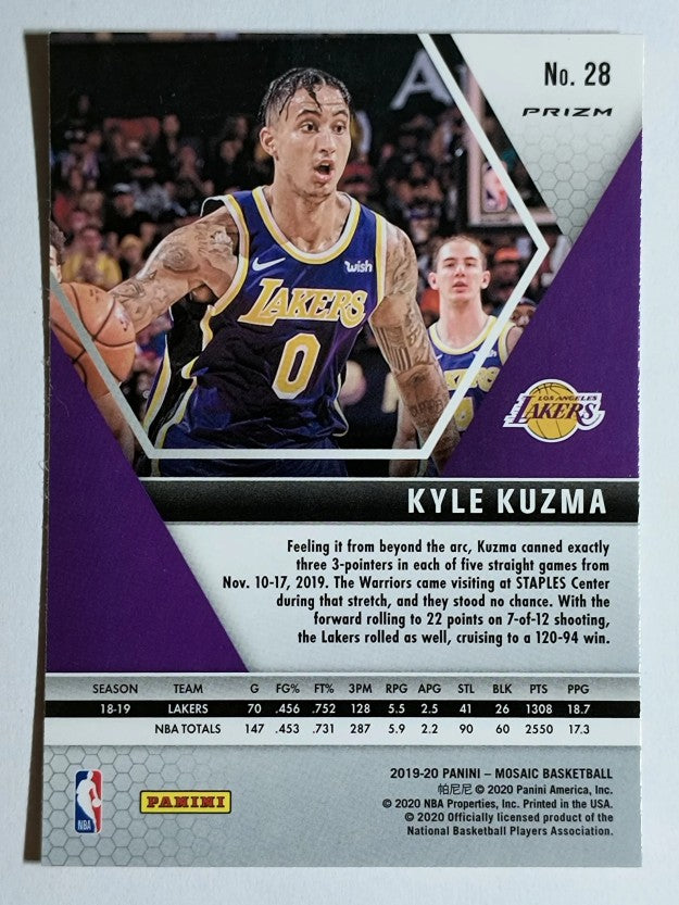 2019-20 Panini Mosaic Mosaic Blue Reactive #28 Kyle Kuzma
