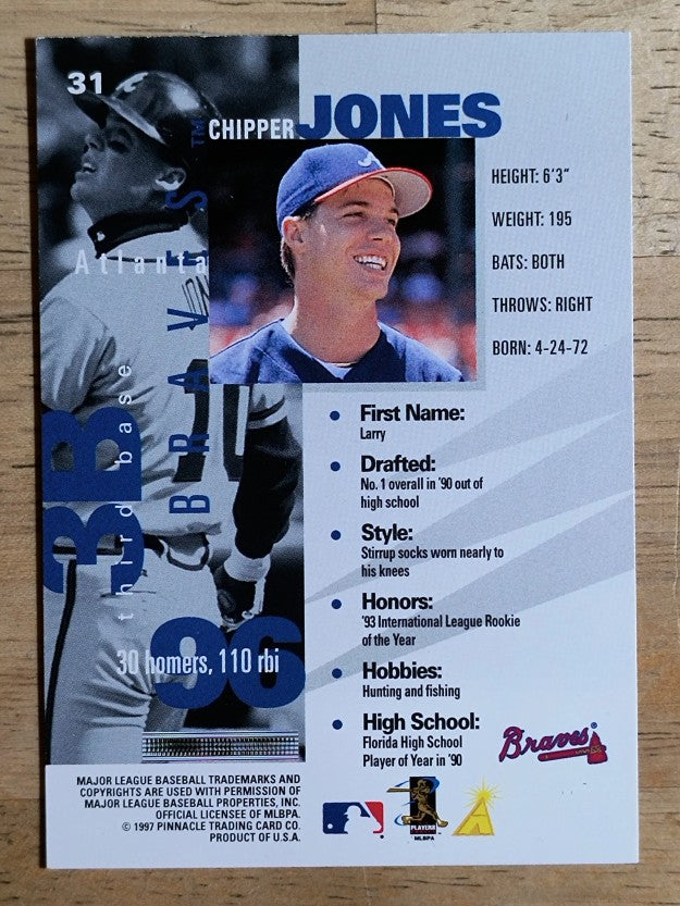 1997 Pinnacle Inside #31 Chipper Jones