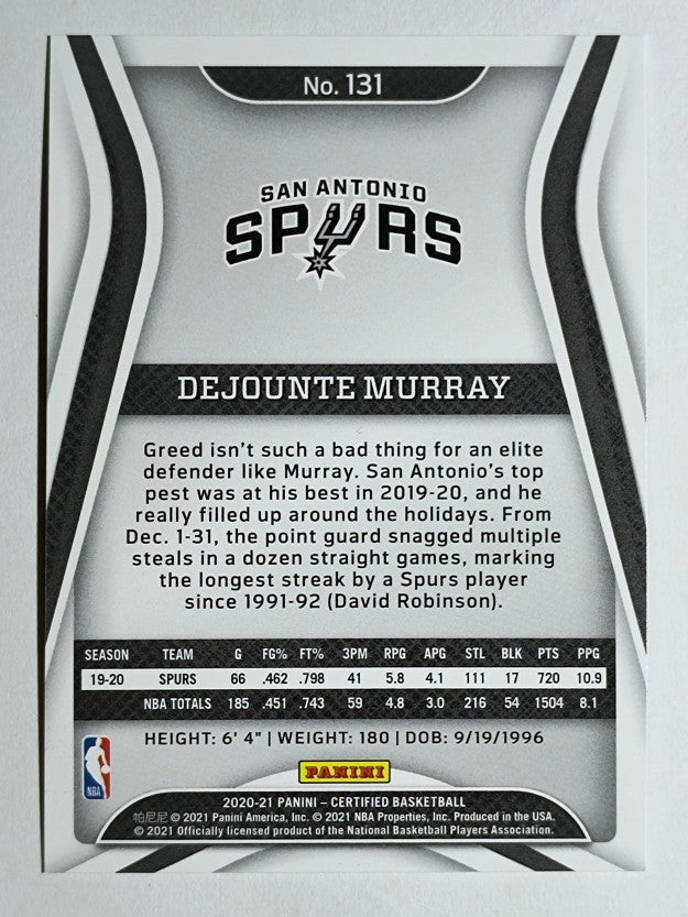 2020-21 Certified Mirror Blue #131 Dejounte Murray