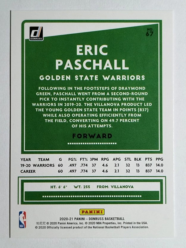 2020-21 Donruss Holo Red Laser #67 Eric Paschall
