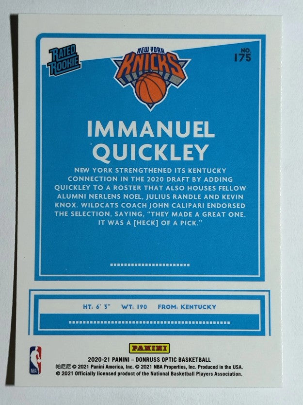 2020-21 Donruss Optic #175 Immanuel Quickley RR RC
