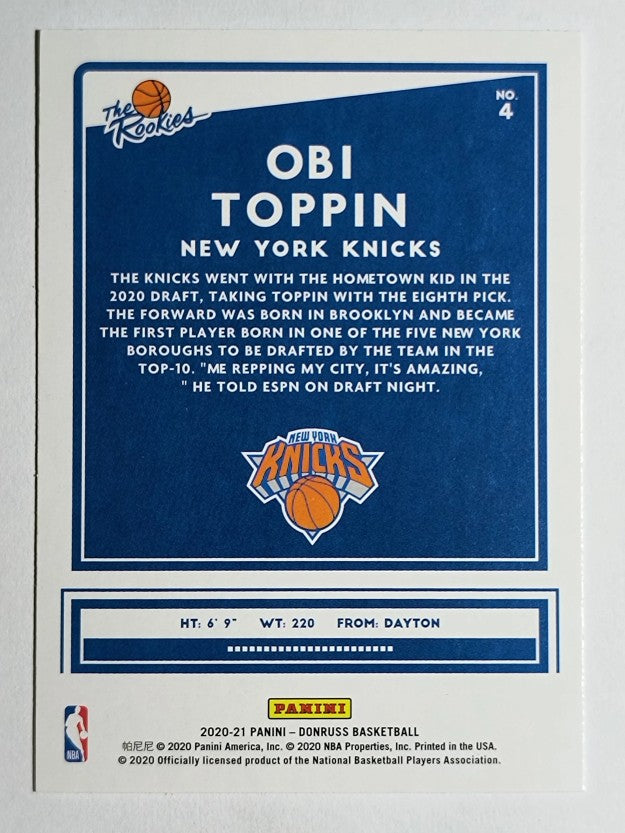 2020-21 Donruss The Rookies Press Proof #4 Obi Toppin