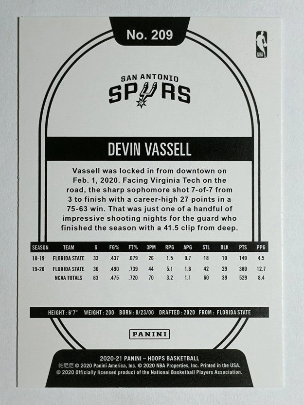 2020-21 Hoops #209 Devin Vassell RC