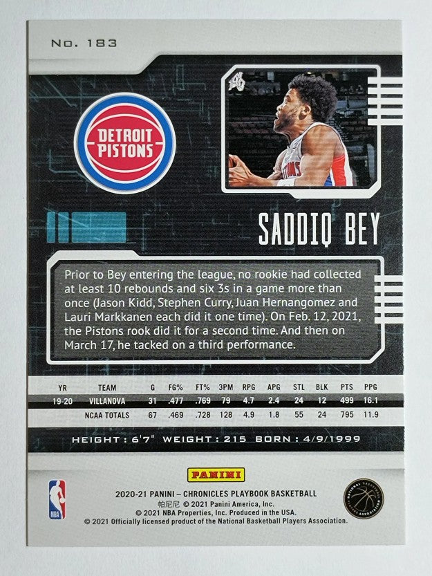 2020-21 Panini Chronicles Green #183 Saddiq Bey/Playbook