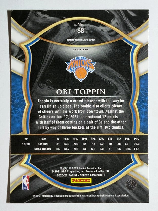 2020-21 Select Prizms Blue #68 Obi Toppin