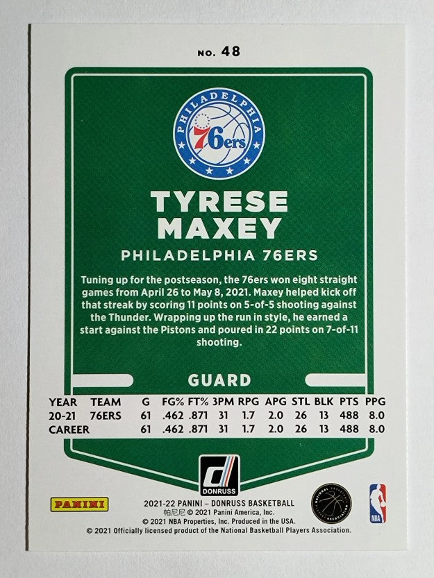 2021-22 Donruss Press Proof Silver #48 Tyrese Maxey