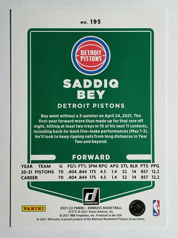 2021-22 Donruss Press Proof Silver #195 Saddiq Bey