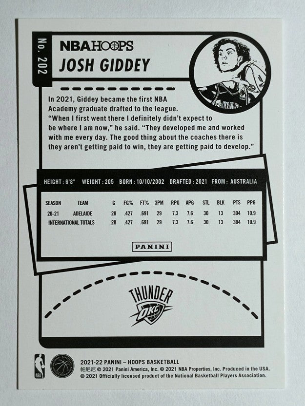 2021-22 Hoops Winter #202 Josh Giddey