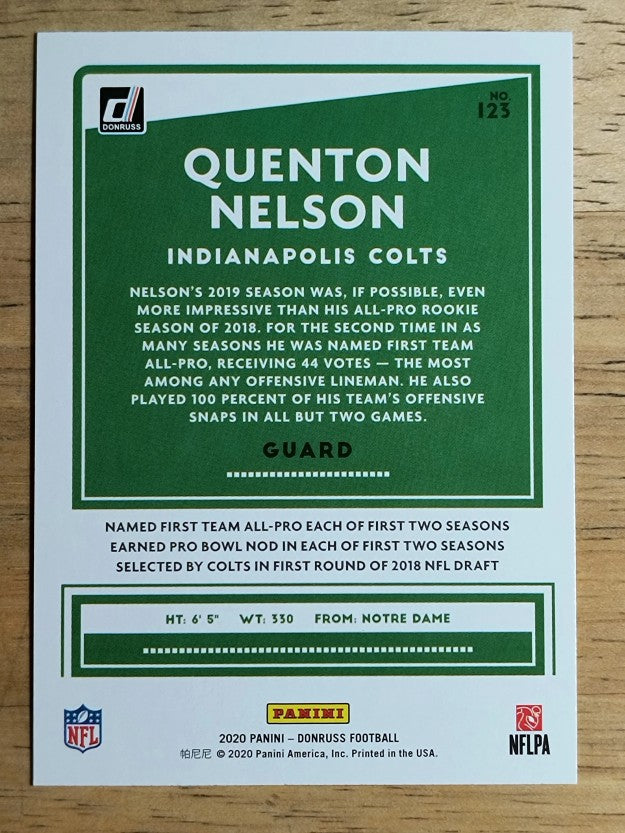 2020 Donruss #123 Quenton Nelson