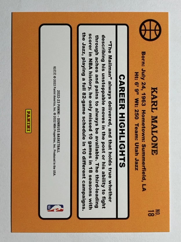2022-23 Donruss Retro Series Press Proof Purple #18 Karl Malone