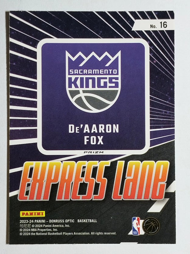 2023-24 Donruss Optic Express Lane Holo #16 De'Aaron Fox