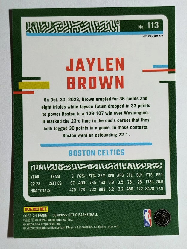 2023-24 Donruss Optic Holo #113 Jaylen Brown