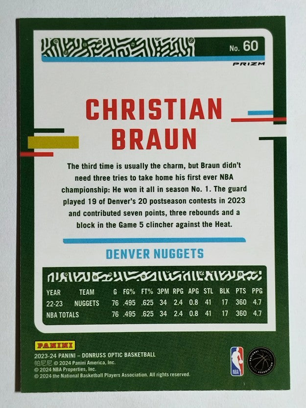 2023-24 Donruss Optic Hyper Green #60 Christian Braun