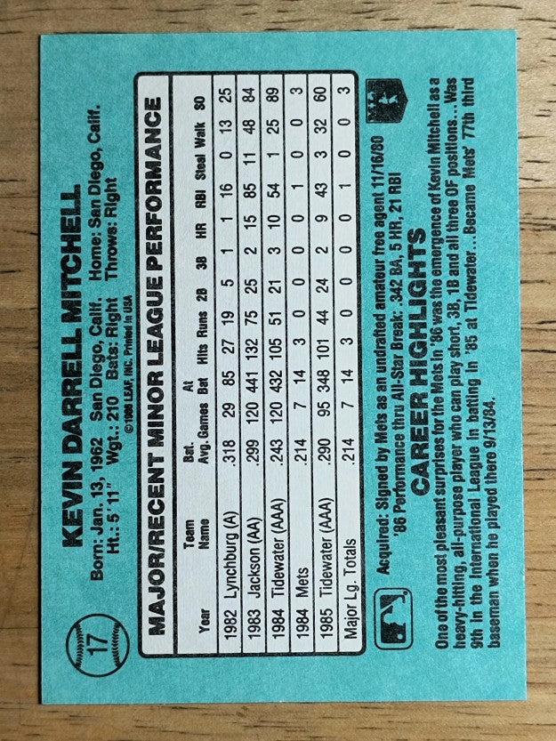 1986 Donruss Rookies #17 Kevin Mitchell XRC