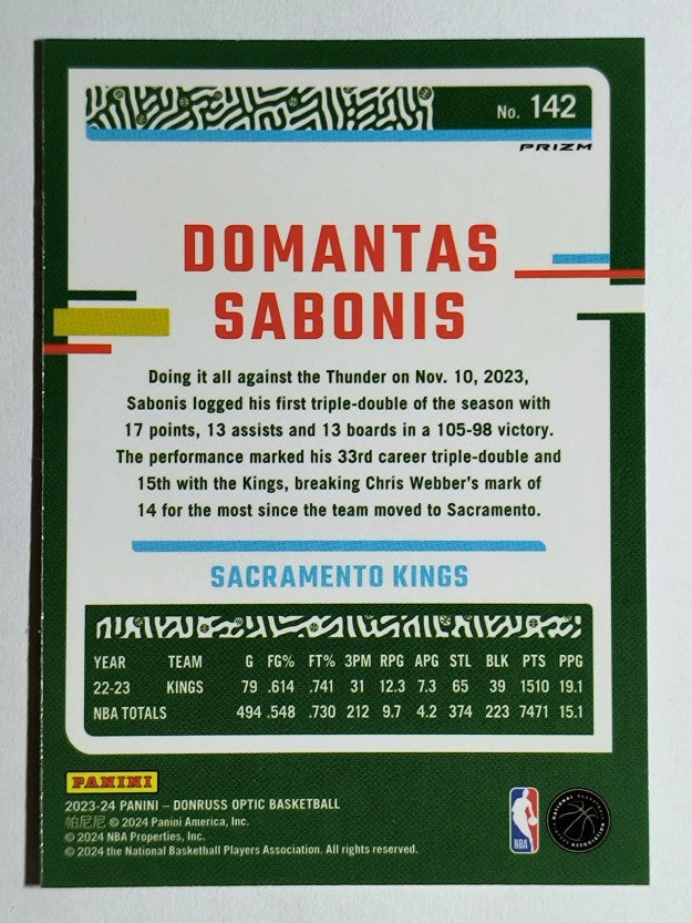 2023-24 Donruss Optic Hyper Green #142 Domantas Sabonis