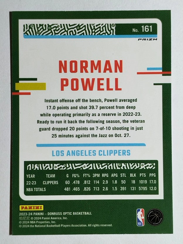 2023-24 Donruss Optic Hyper Green #161 Norman Powell