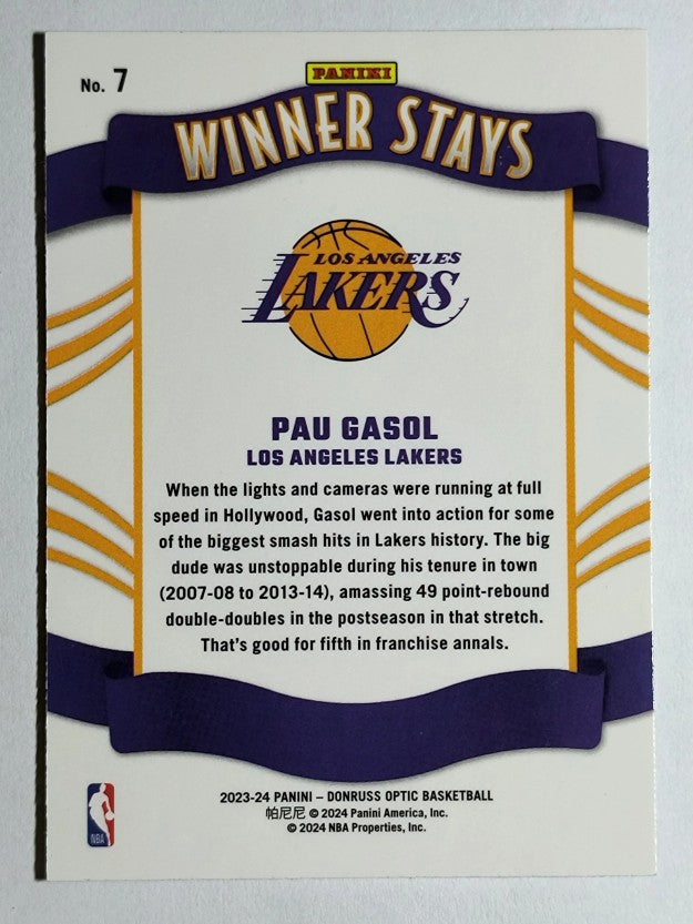 2023-24 Donruss Optic Winner Stays #7 Pau Gasol