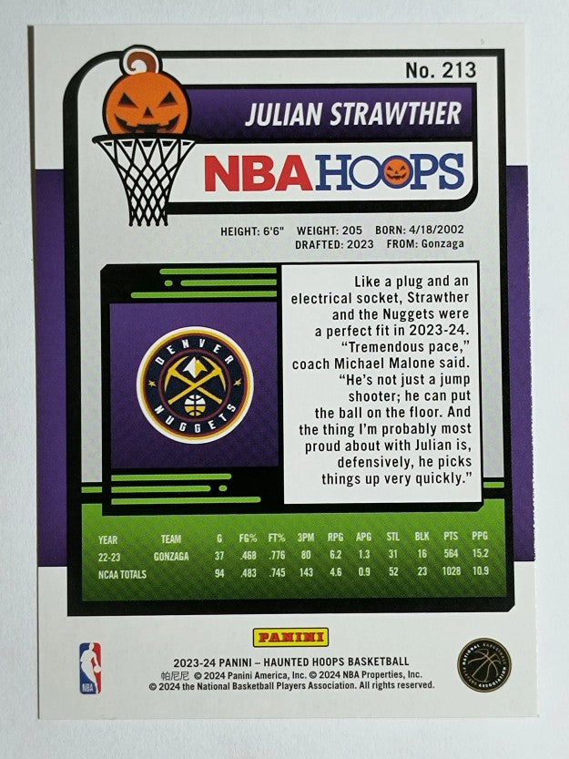 2023-24 Hoops Haunted Hoops #213 Julian Strawther RC