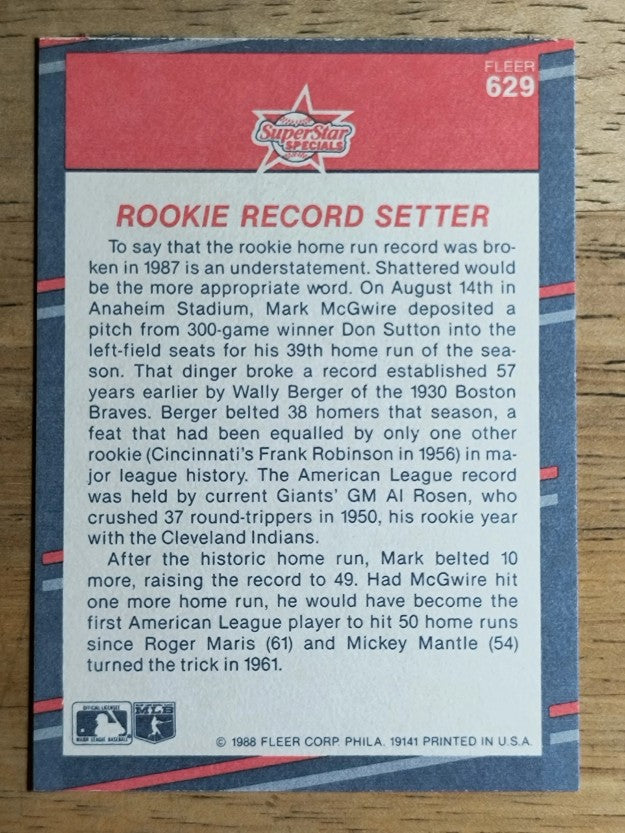 1988 Fleer #629 Mark McGwire HL