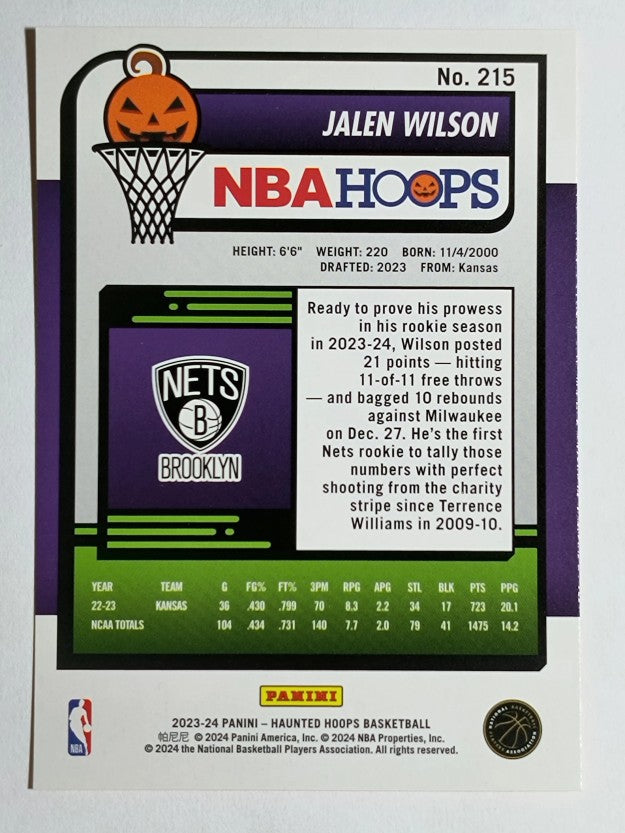2023-24 Hoops Haunted Hoops Orange #215 Jalen Wilson