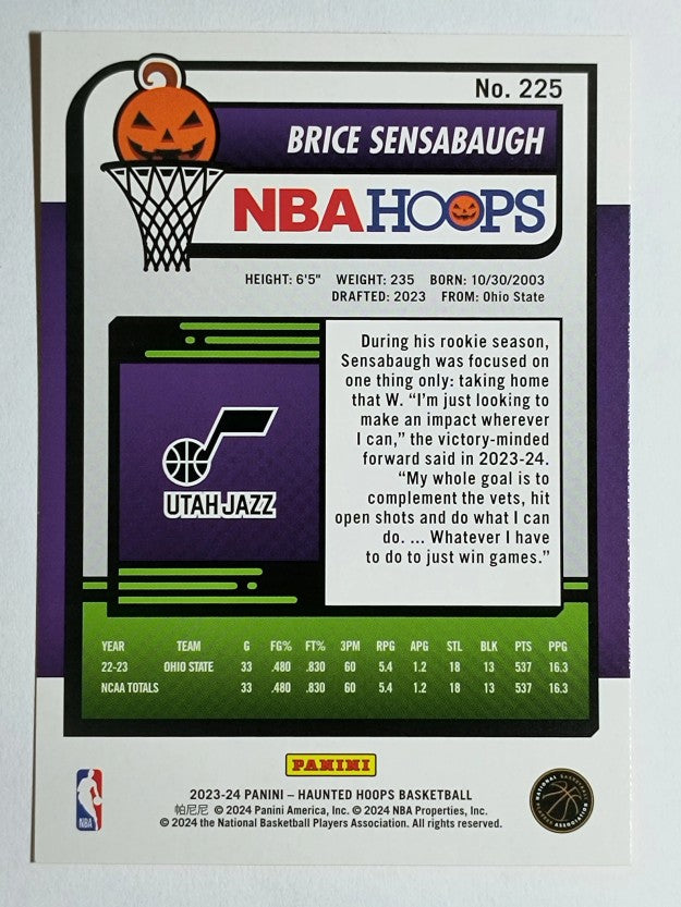 2023-24 Hoops Haunted Hoops Orange #225 Brice Sensabaugh