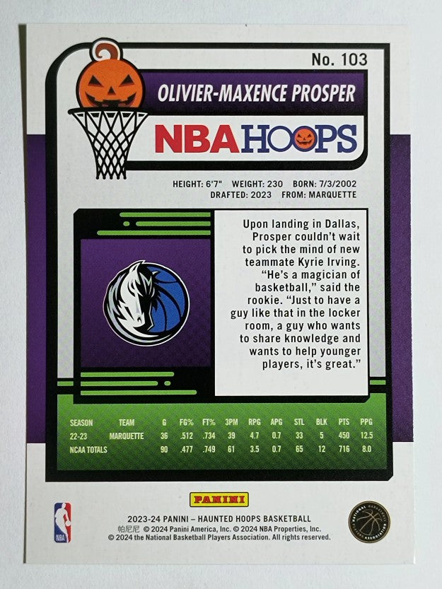 2023-24 Hoops Haunted Hoops Slime #103 Olivier-Maxence Prosper