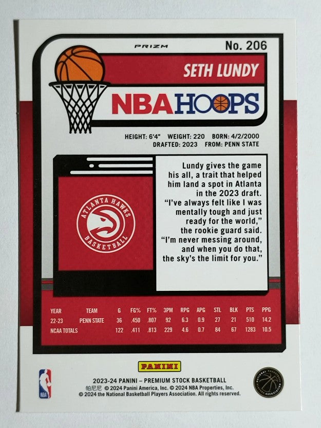2023-24 Hoops Premium Stock Seismic Prizm #206 Seth Lundy