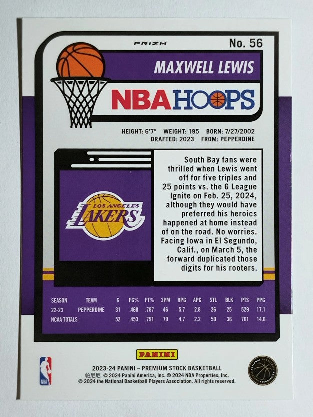 2023-24 Hoops Premium Stock Silver Prizm #56 Maxwell Lewis