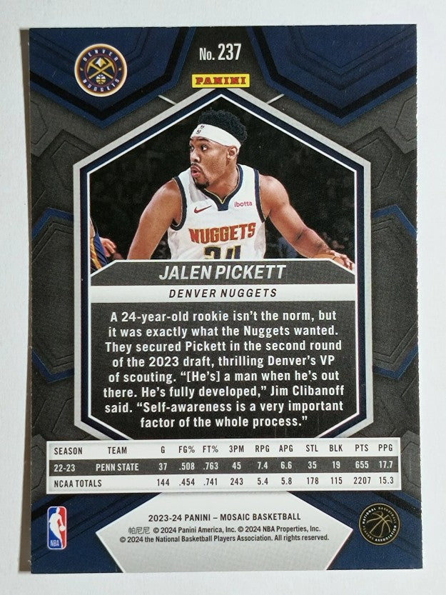 2023-24 Panini Mosaic #237 Jalen Pickett RC