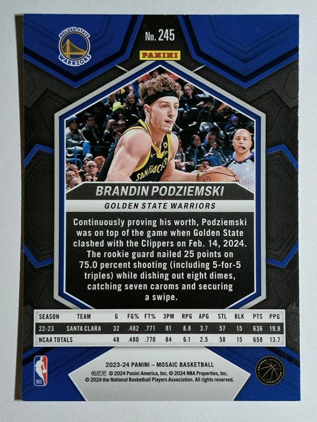 2023-24 Panini Mosaic #245 Brandin Podziemski RC