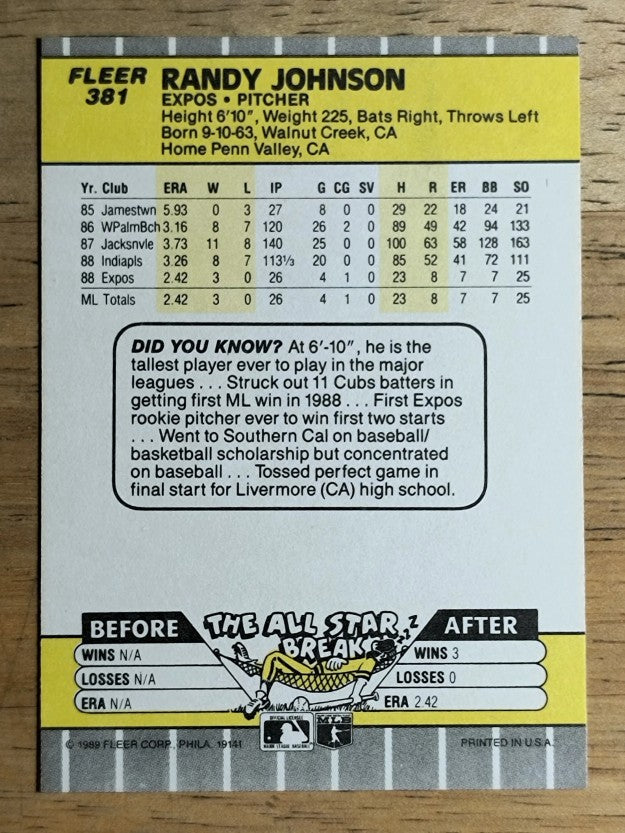 1989 Fleer #381 Randy Johnson RC