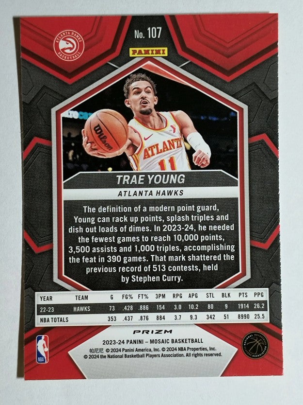 2023-24 Panini Mosaic Mosaic Reactive Yellow #107 Trae Young