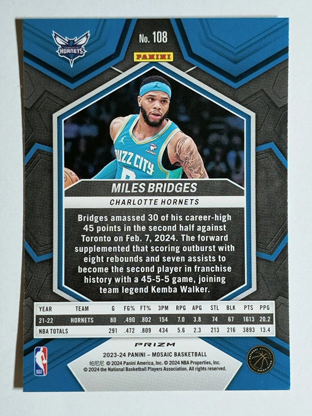 2023-24 Panini Mosaic Mosaic Reactive Yellow #108 Miles Bridges