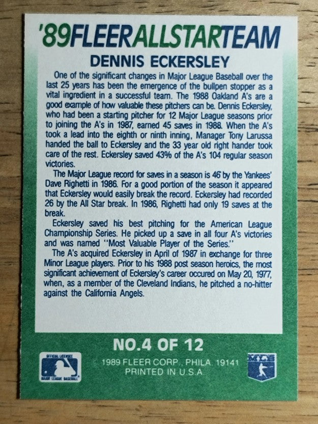 1989 Fleer All-Stars #4 Dennis Eckersley