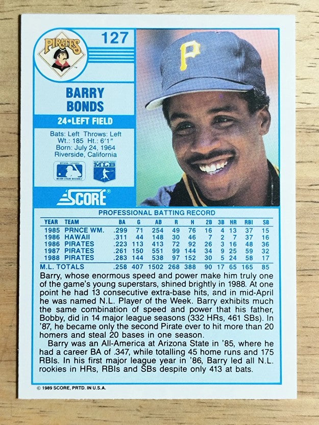 1989 Score #127 Barry Bonds
