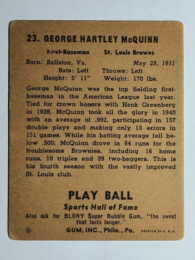 1941 Play Ball #23 George McQuinn (VG)