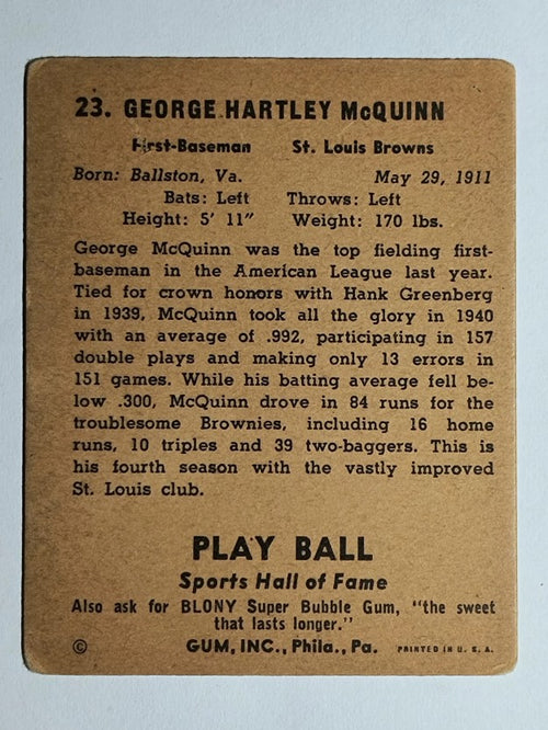 1941 Play Ball #23 George McQuinn (VG)
