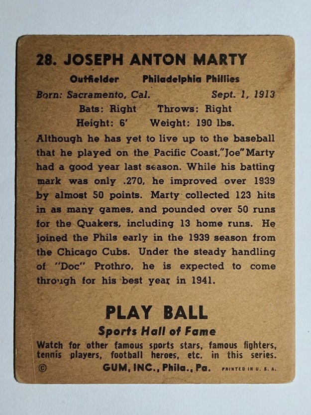 1941 Play Ball #28 Joe Marty (VGEX)
