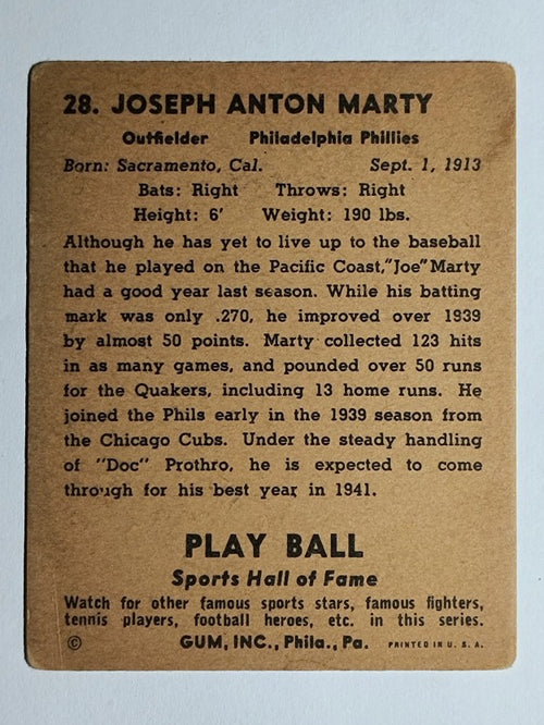 1941 Play Ball #28 Joe Marty (VGEX)