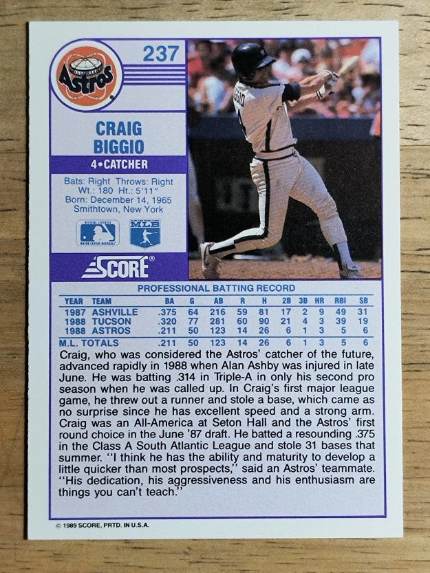 1989 Score #237 Craig Biggio RC