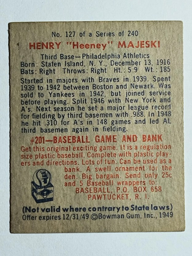 1949 Bowman #127B Hank Majeski/Name in print on back (VG)
