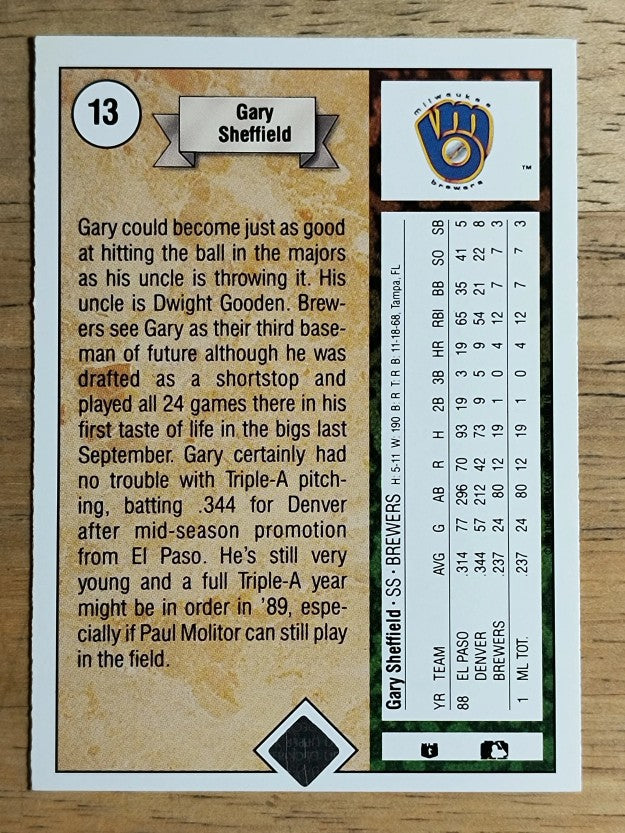 1989 Upper Deck #13 Gary Sheffield COR RC