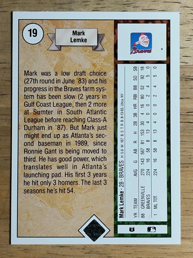 1989 Upper Deck #19 Mark Lemke RC