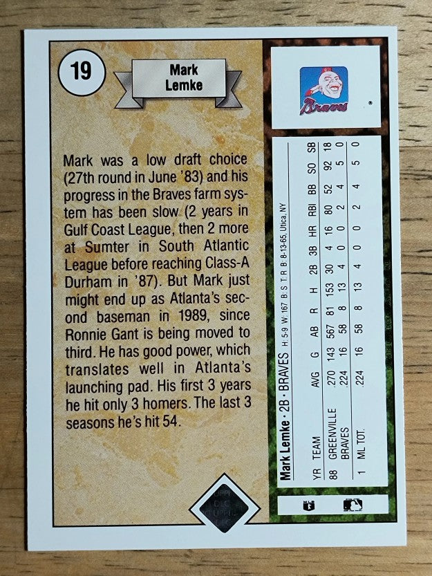 1989 Upper Deck #19 Mark Lemke RC