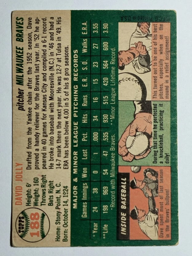 1954 Topps #188 Dave Jolly RC (VG)