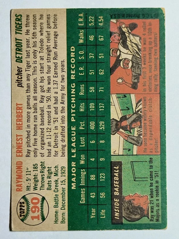 1954 Topps #190 Ray Herbert RC (VG)