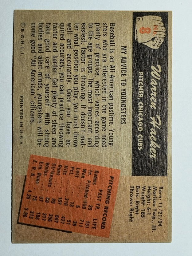1955 Bowman #8 Warren Hacker (VG)