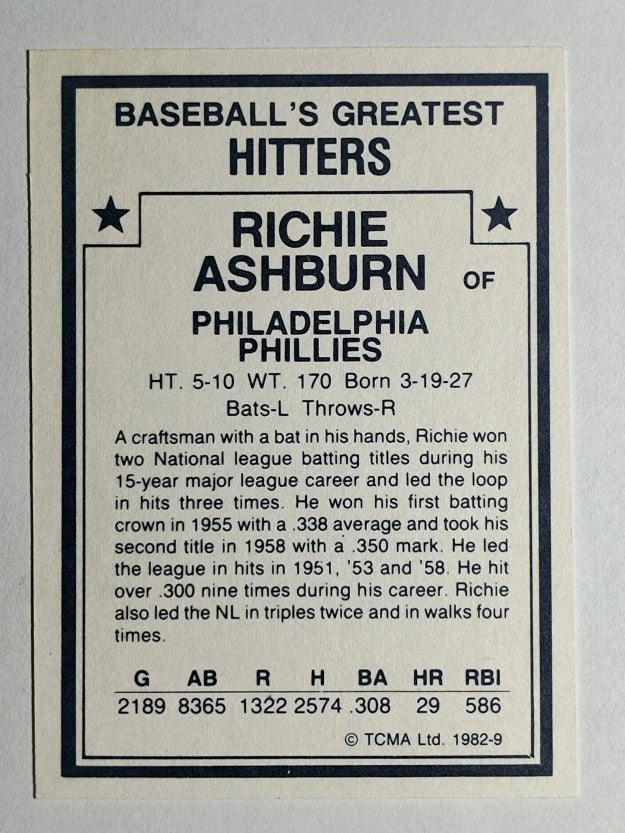 1982 TCMA Greatest Hitters #9 Richie Ashburn