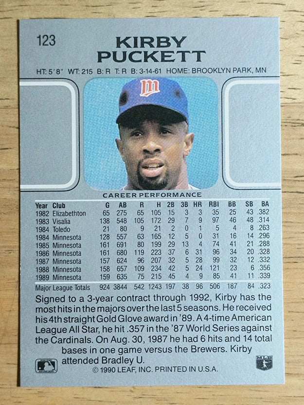 1990 Leaf #123 Kirby Puckett